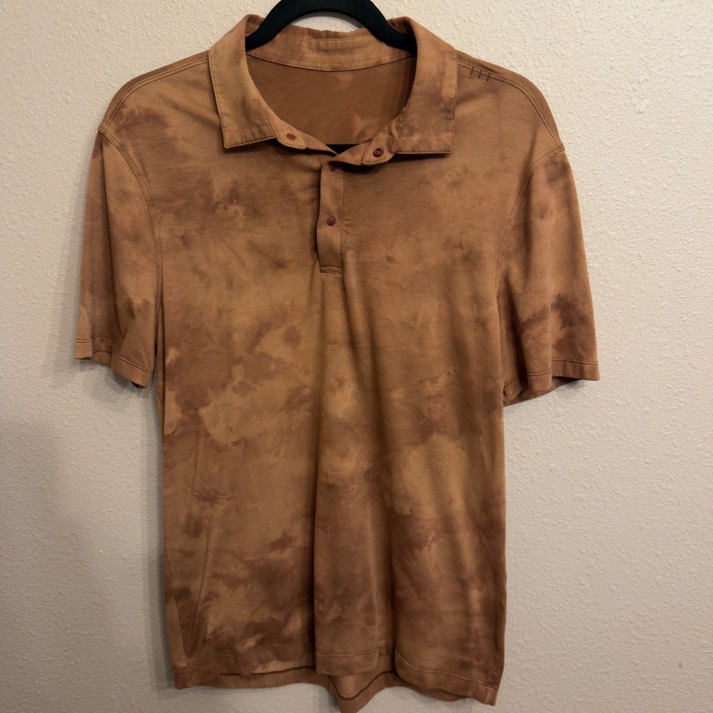 Lululemon Evolution Short Sleeve Polo Shirt Mens Brown Tie Dye Athletic Golf M